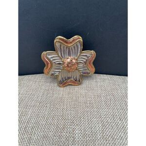 Vintage Dogwood Flower Broach Has Bail and Pin Gold Tone, Silver and Copper Retr